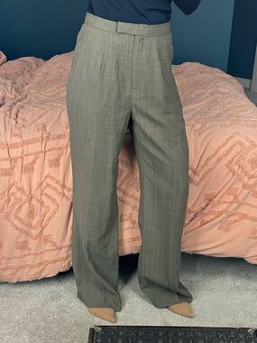 Vintage Holt Renfrew Wool High-Waist Grey Wide-Leg Trousers Tall girl friendly